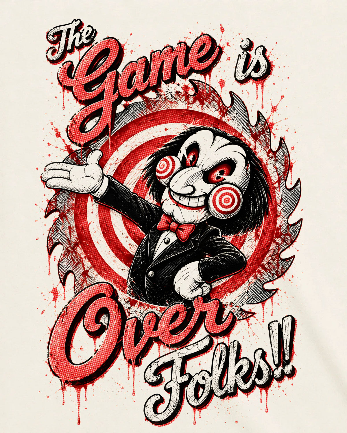 Camiseta Off-White Jogos Mortais – The Game Is Over Folks Paródia