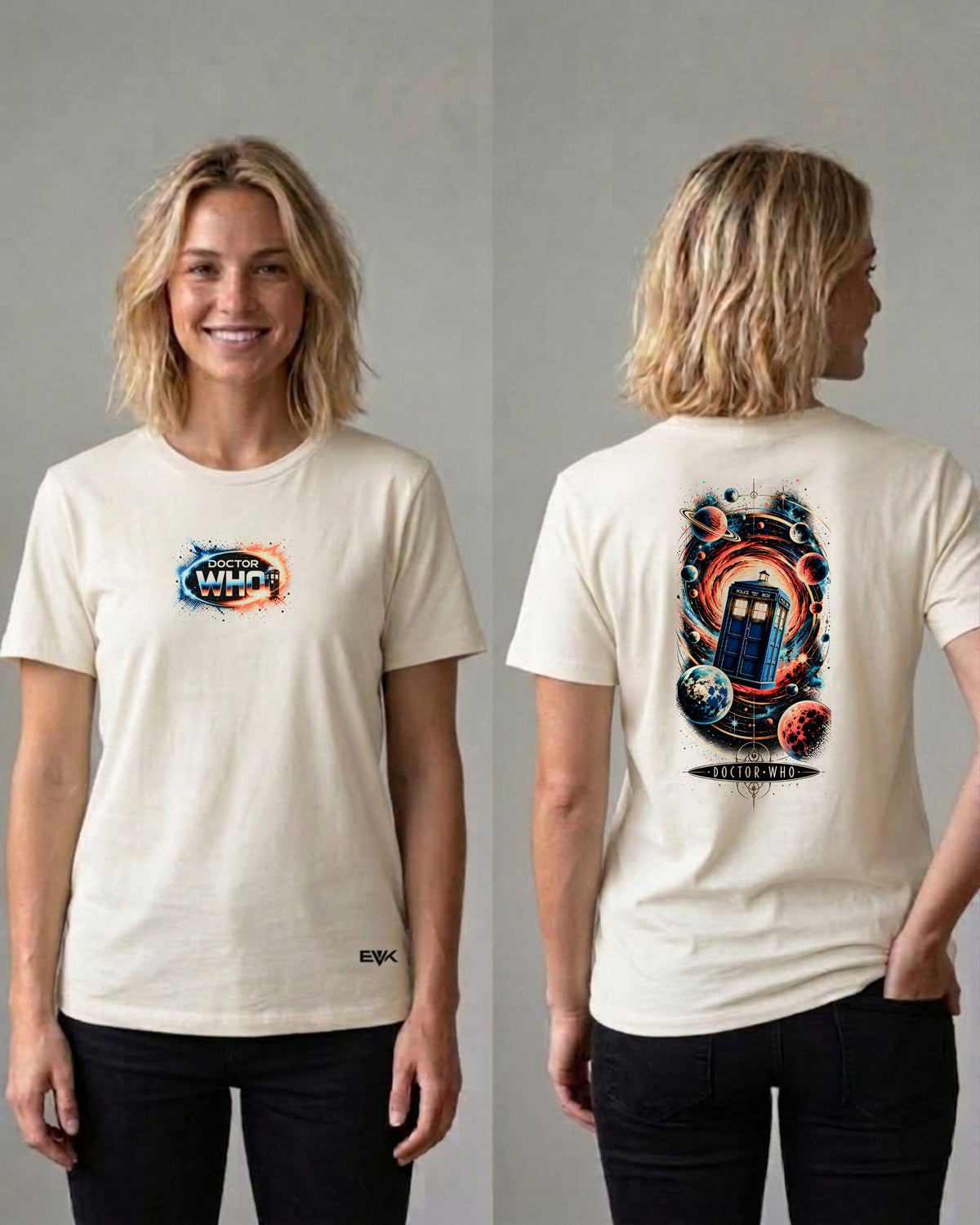 Camiseta Frente e Costas Off-White Doctor Who – Space and Time Vortex