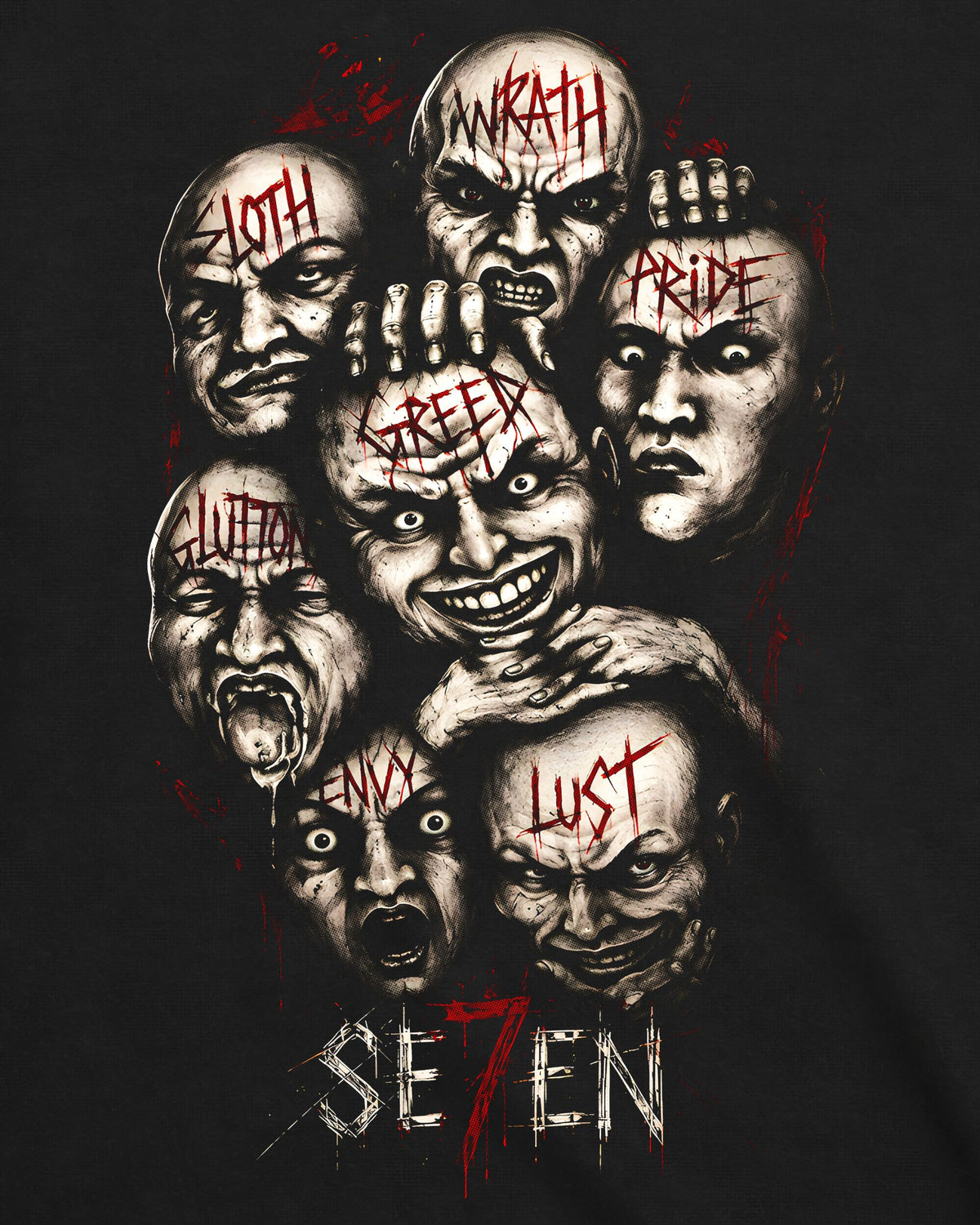 Camiseta Se7en – Seven Deadly Sins Faces Graphic