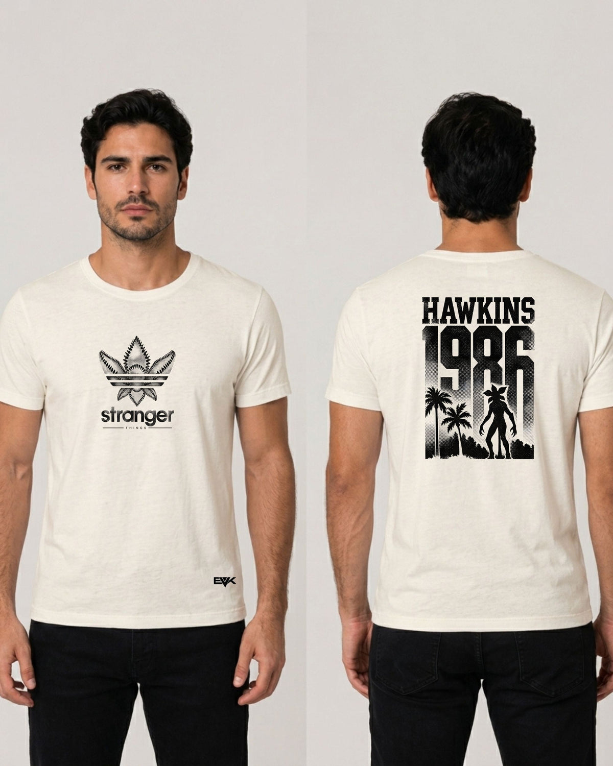 Camiseta Frente e Costas Off-White Stranger Things – Hawkins 1986