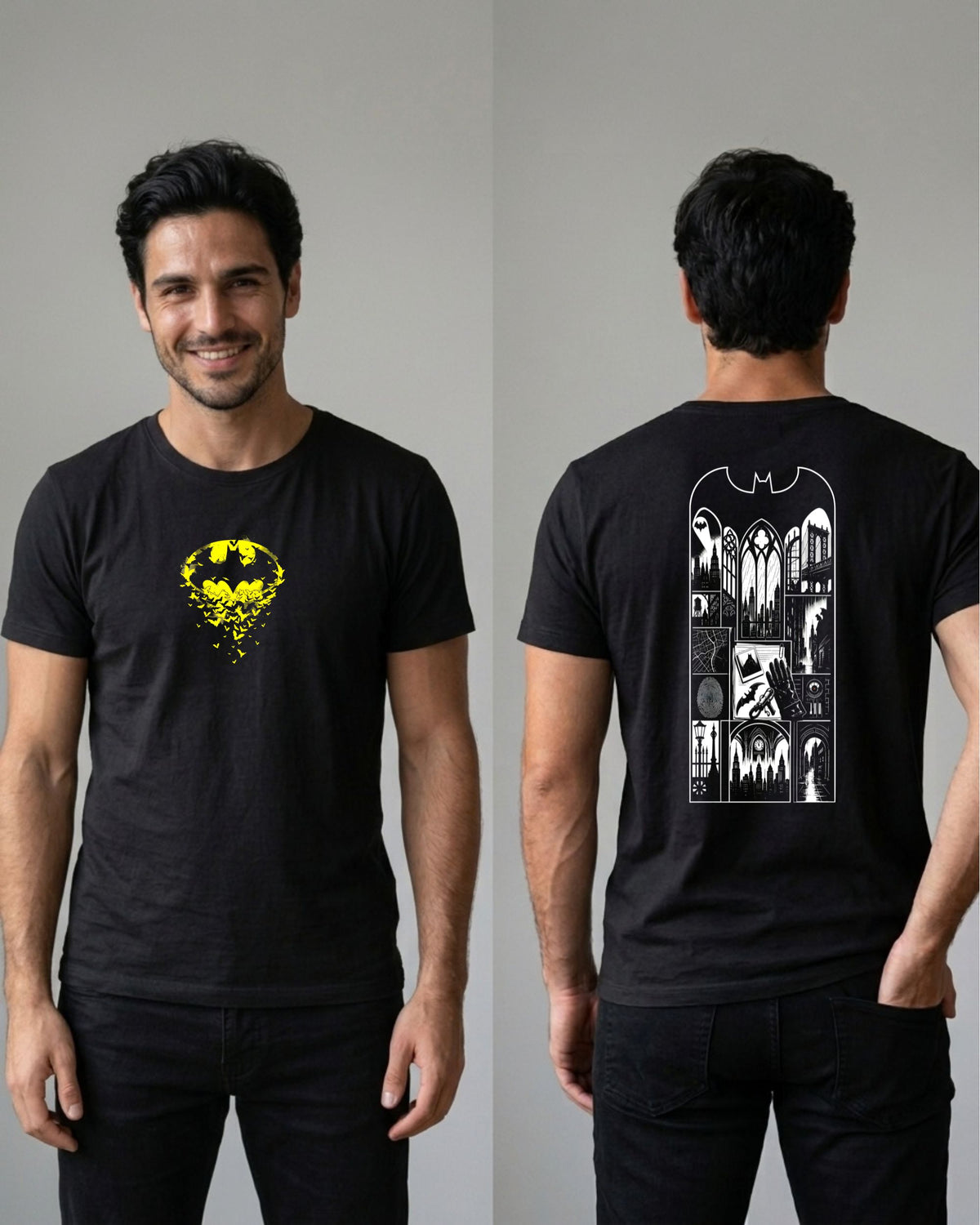 Camiseta Frente e Costas Batman – Gotham Gothic Windows