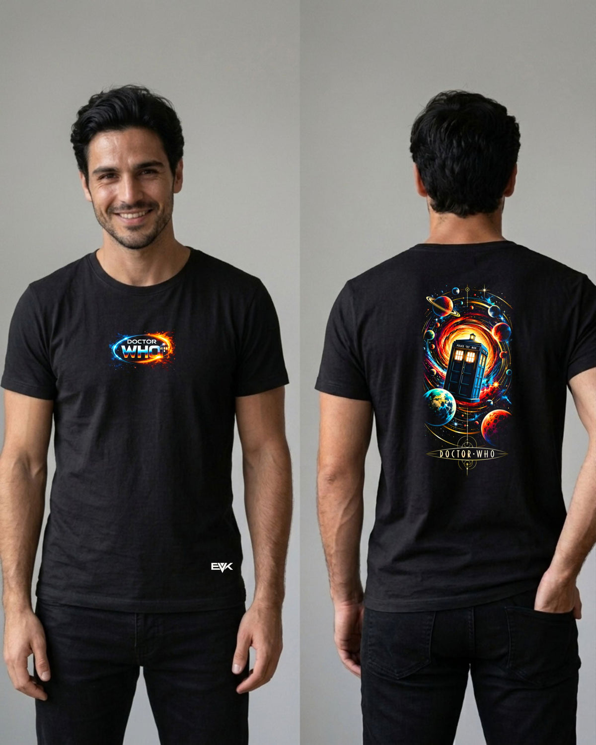 Camiseta Frente e Costas Doctor Who – Space and Time Vortex