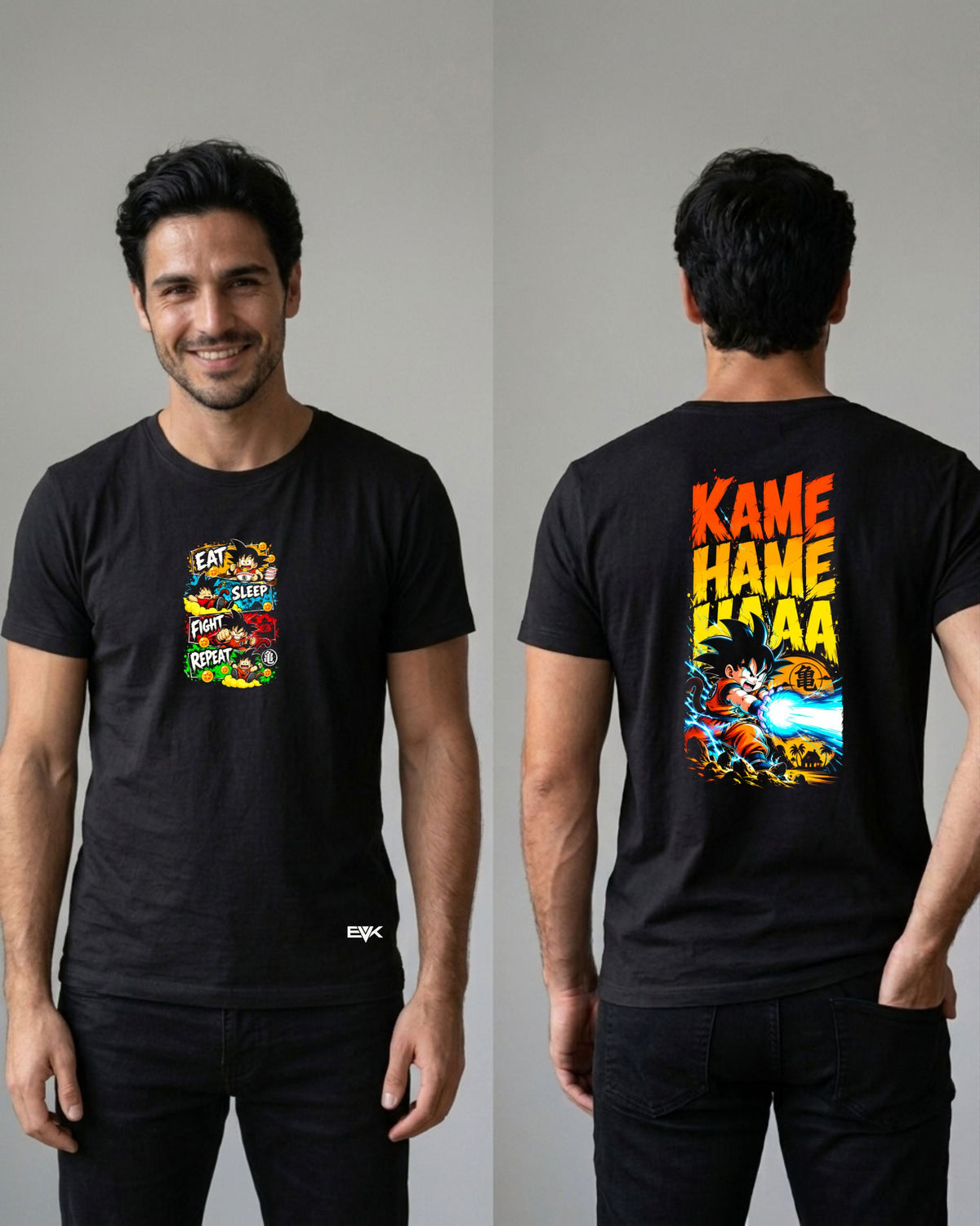 Camiseta Frente e Costas Dragon Ball – Eat, Sleep, Fight, Repeat
