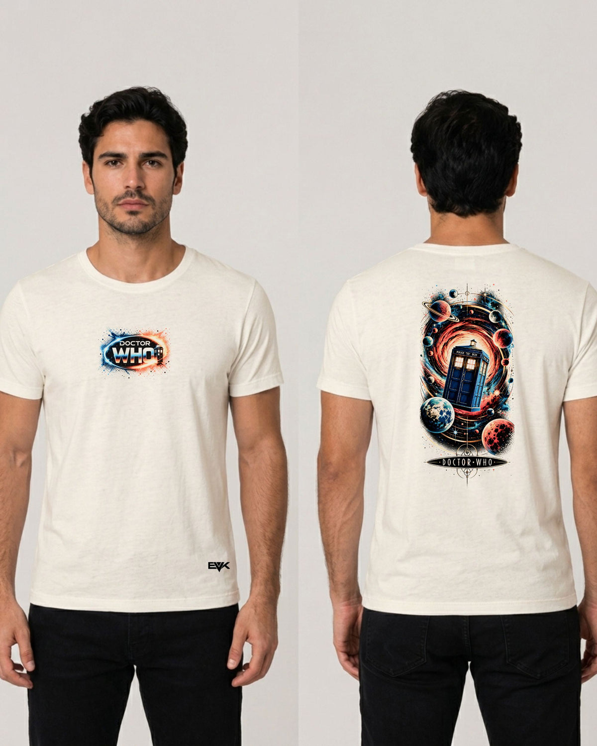 Camiseta Frente e Costas Off-White Doctor Who – Space and Time Vortex