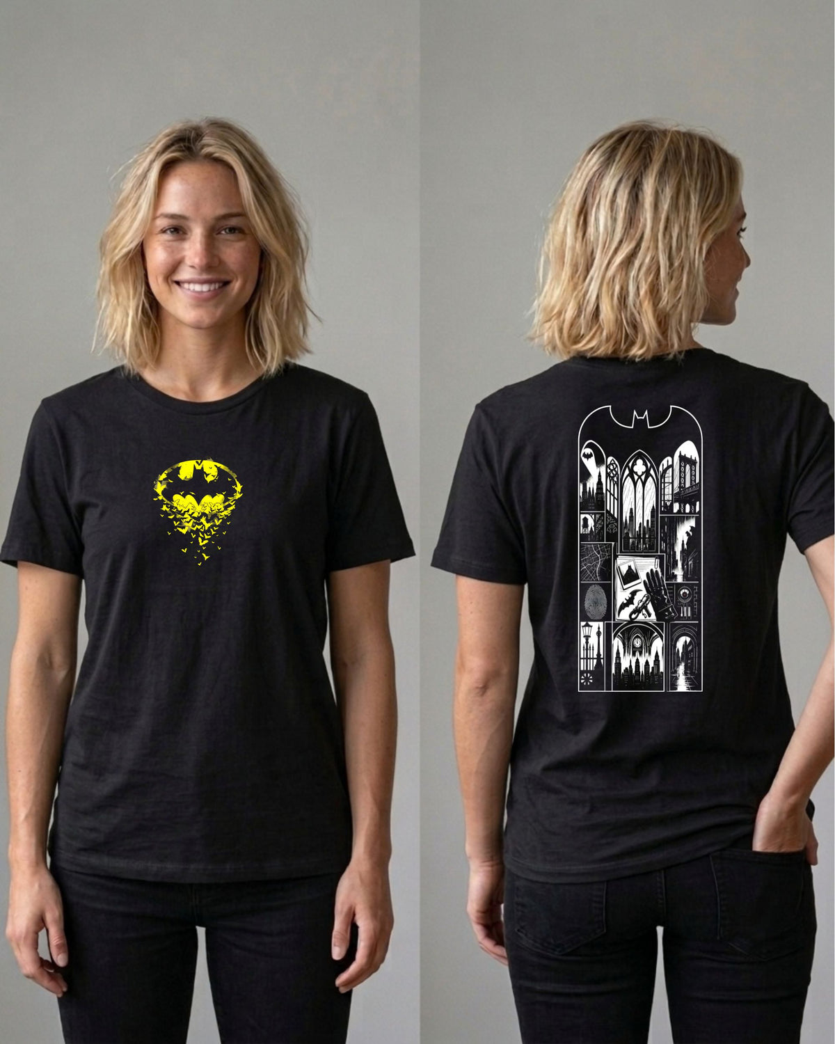 Camiseta Frente e Costas Batman – Gotham Gothic Windows