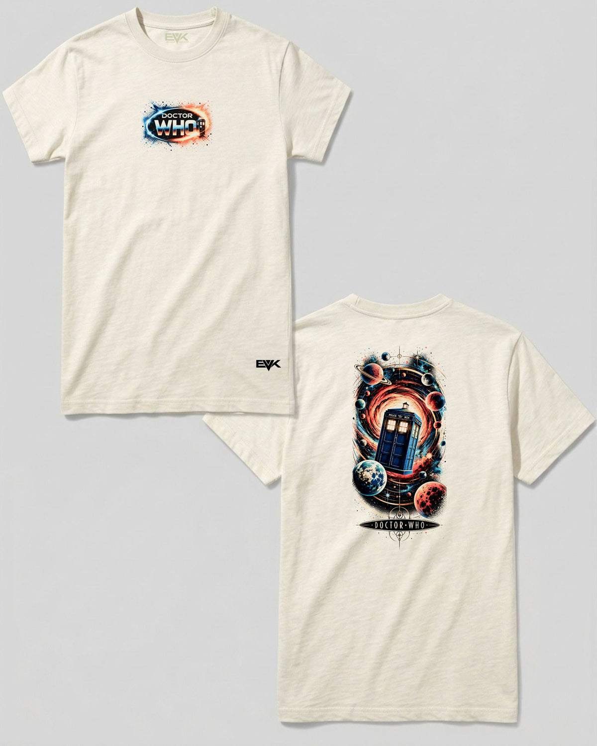 Camiseta Frente e Costas Off-White Doctor Who – Space and Time Vortex