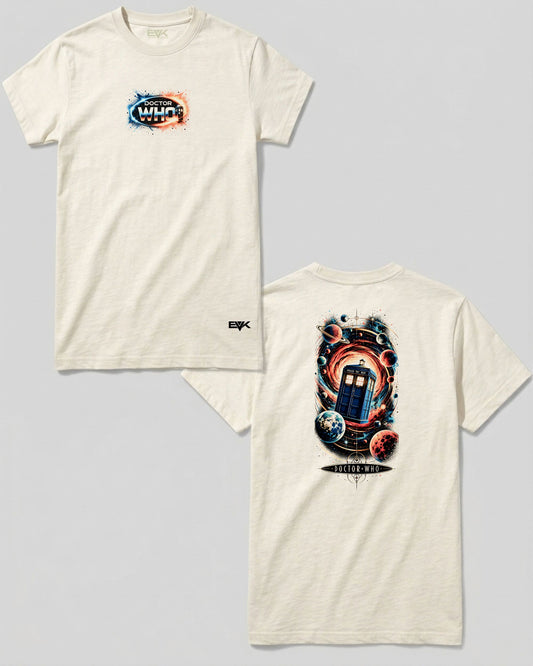 Camiseta Frente e Costas Off-White Doctor Who – Space and Time Vortex