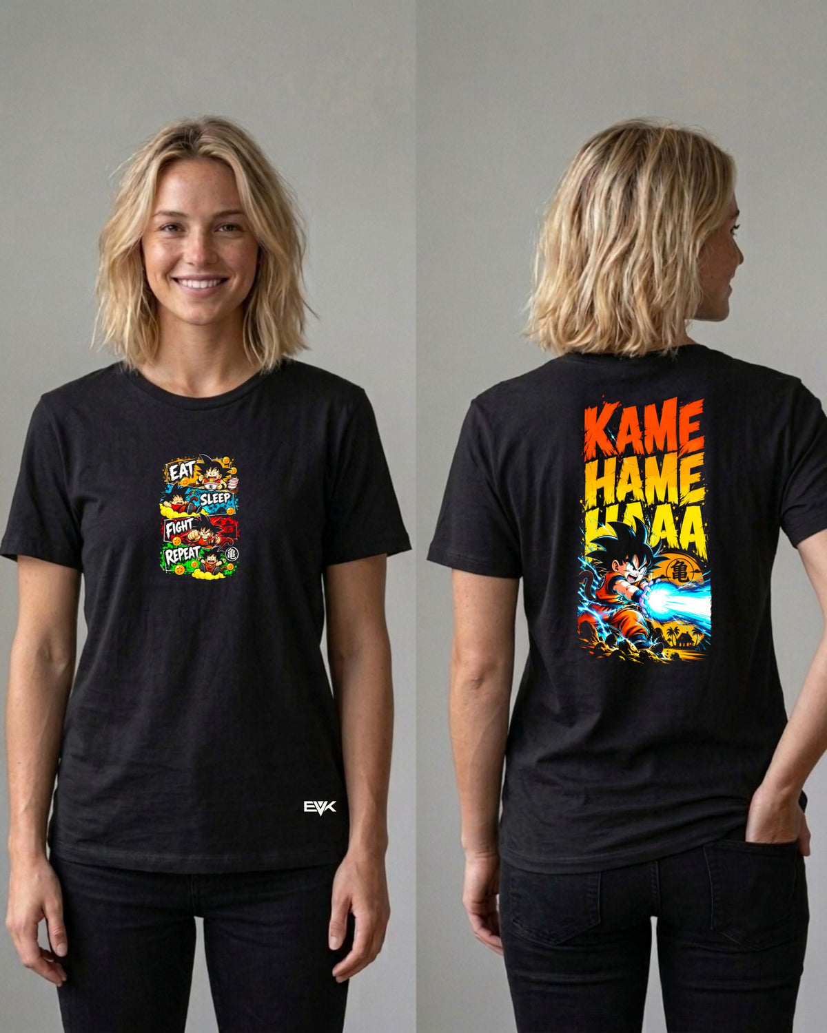 Camiseta Frente e Costas Dragon Ball – Eat, Sleep, Fight, Repeat