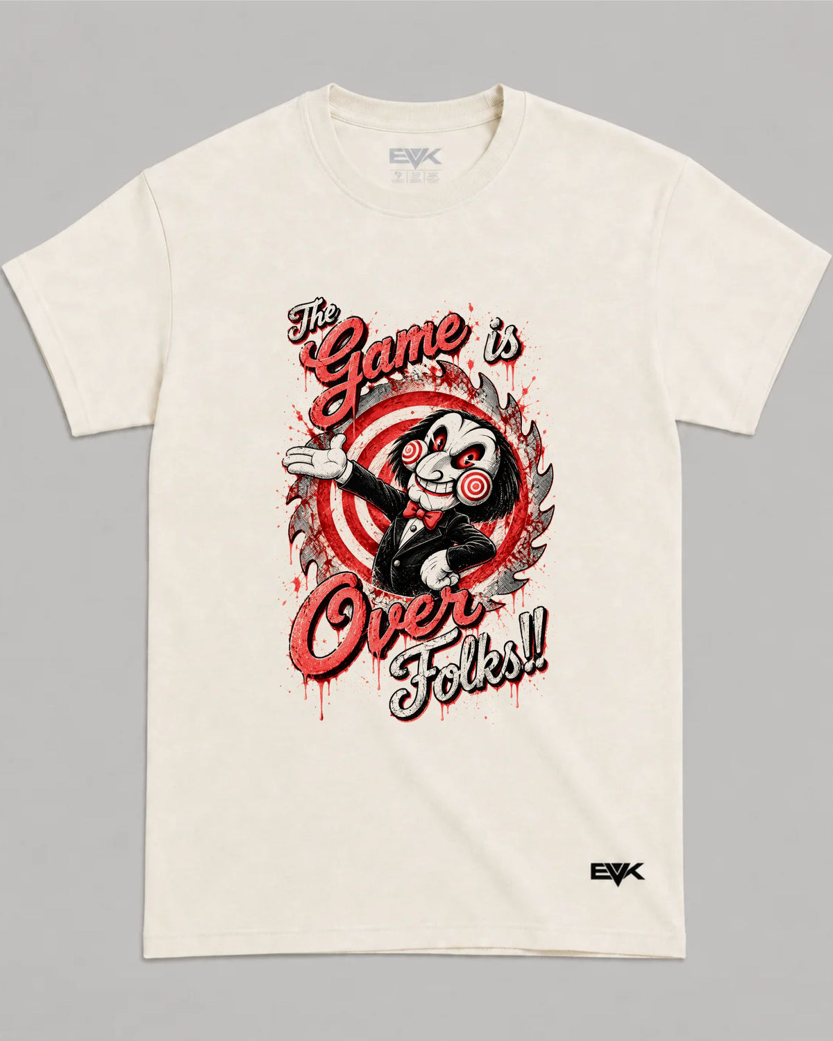 Camiseta Off-White Jogos Mortais – The Game Is Over Folks Paródia