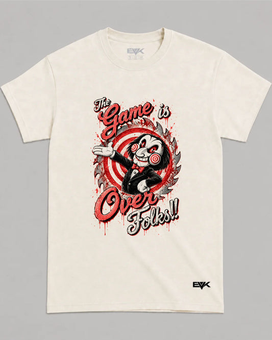 Camiseta Off-White Jogos Mortais – The Game Is Over Folks Paródia