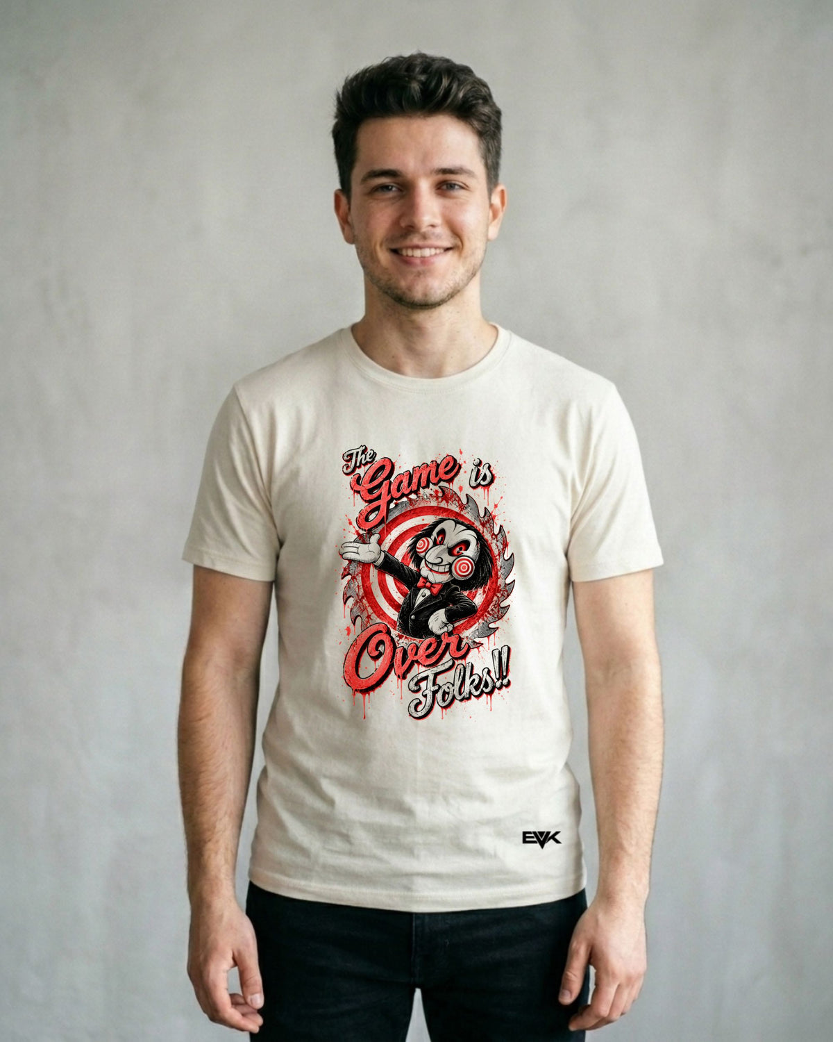 Camiseta Off-White Jogos Mortais – The Game Is Over Folks Paródia