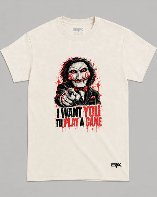 Camiseta Off-White Jogos Mortais – I Want You Paródia
