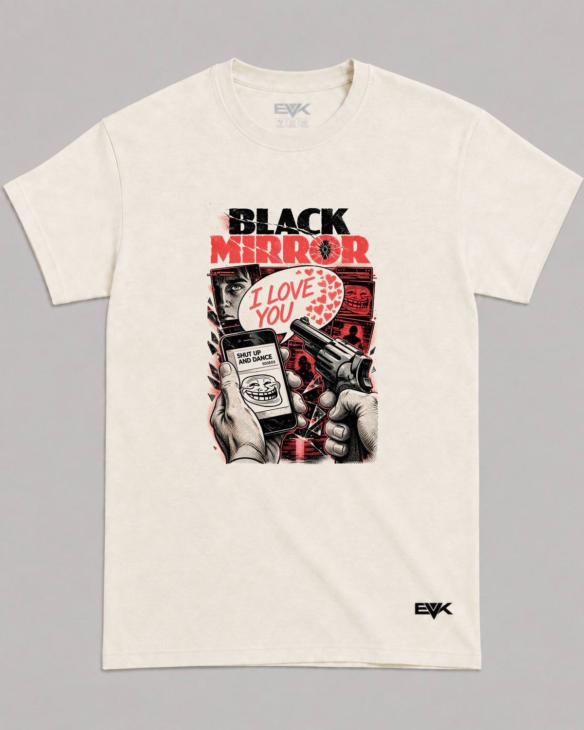 Camiseta Off-White Black Mirror – Shut Up and Dance