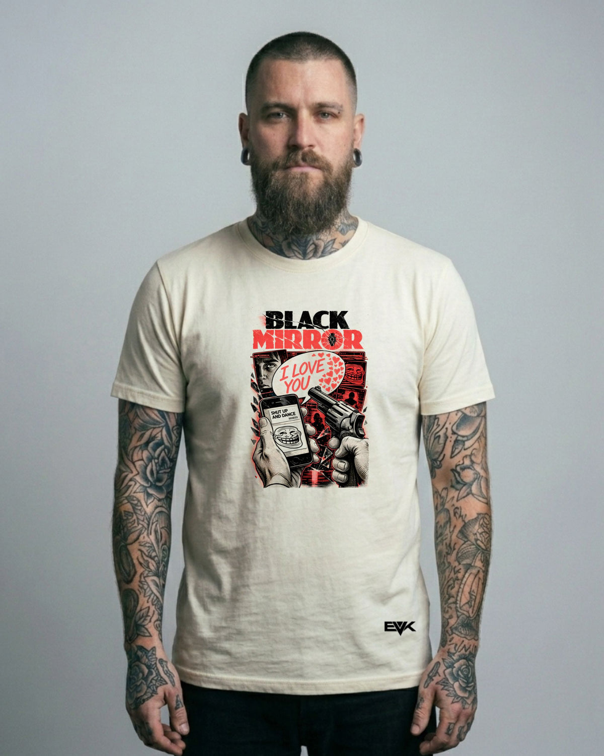 Camiseta Off-White Black Mirror – Shut Up and Dance