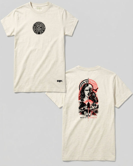 Camiseta Frente e Costas Off-White Westworld – The Evolution of Dolores